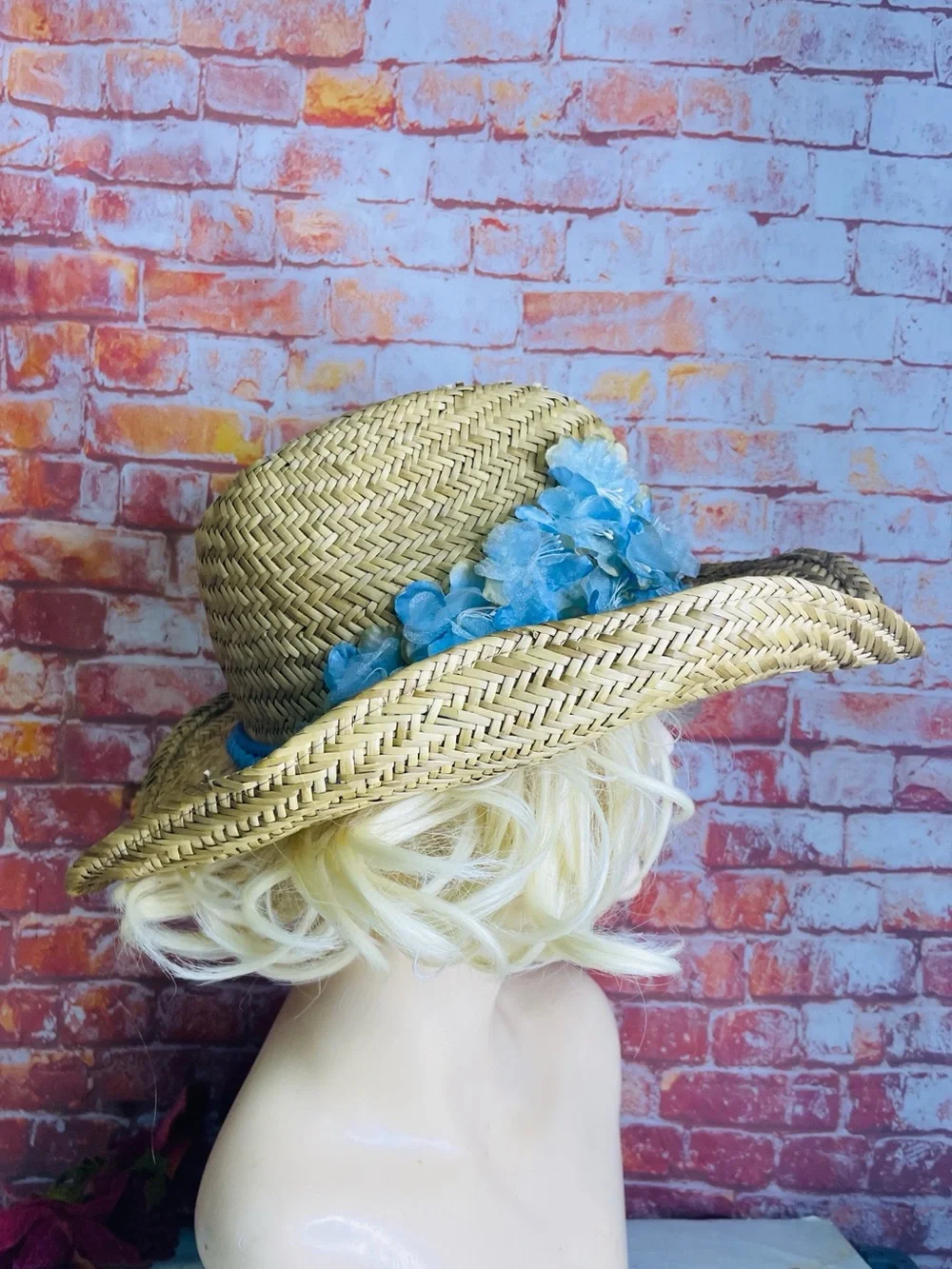 Shapable Staw Cowboy Hat with Blue Floral Trim